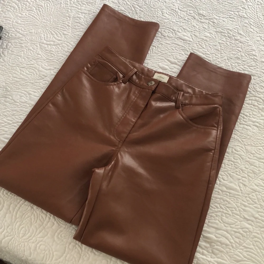Wilfred Melina Vegan Leather Pants Pecan Brown High Rise Straight Leg - Picture 7 of 12